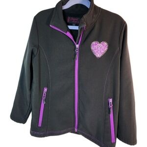 Cowgirl Legend Girls Black Purple Heart Rhinestone Zip Up Jacket Size M